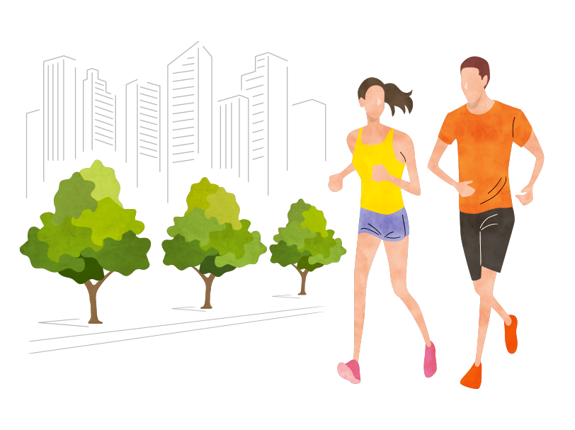 ランニング中の男女のイラスト